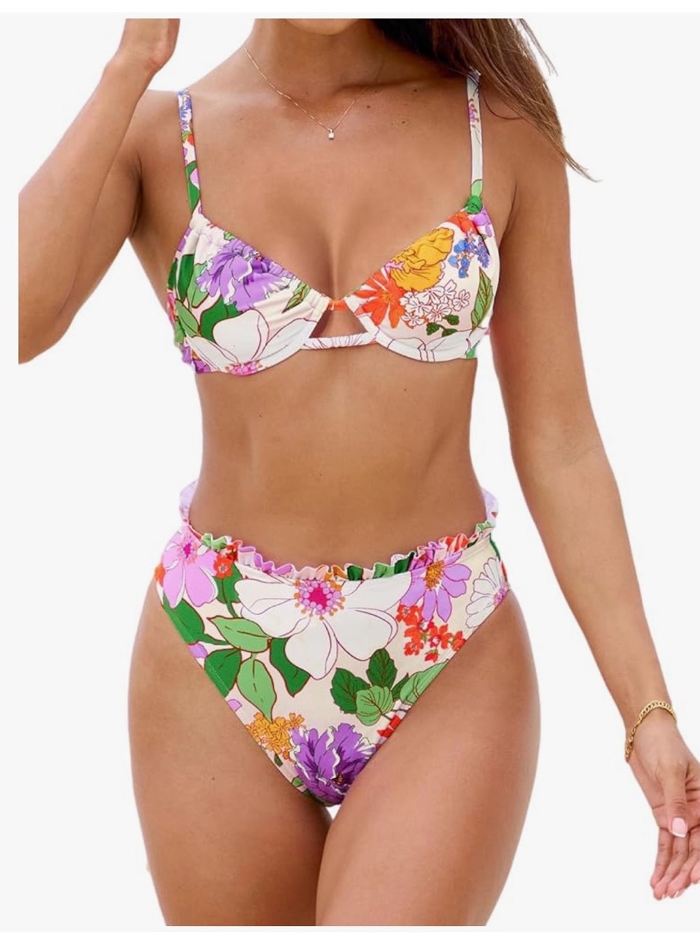 Cupshe Floral Underwire Two-Piece Bikini - White Multicolor
